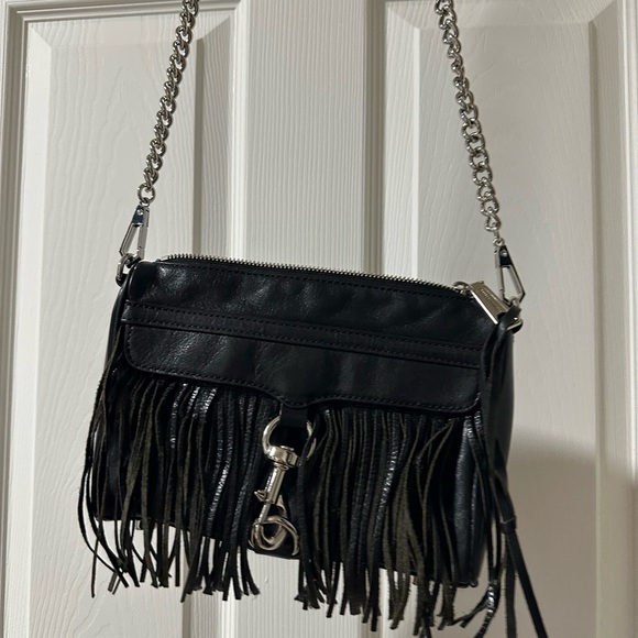 Rebecca Minkoff Black Leather Fringe Mini Mac Purse - Picture 3 of 7